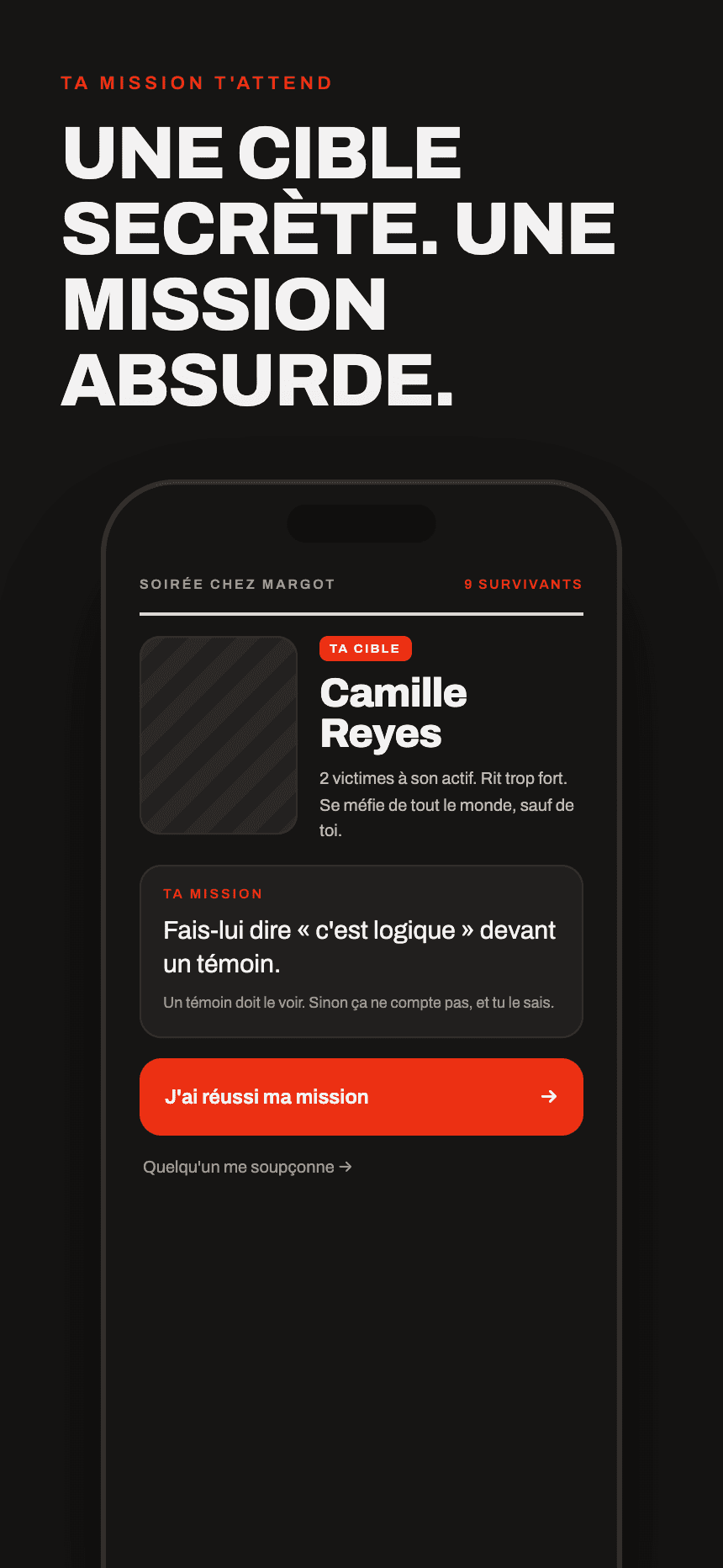 Écran mission Interfector avec cible Camille Reyes.